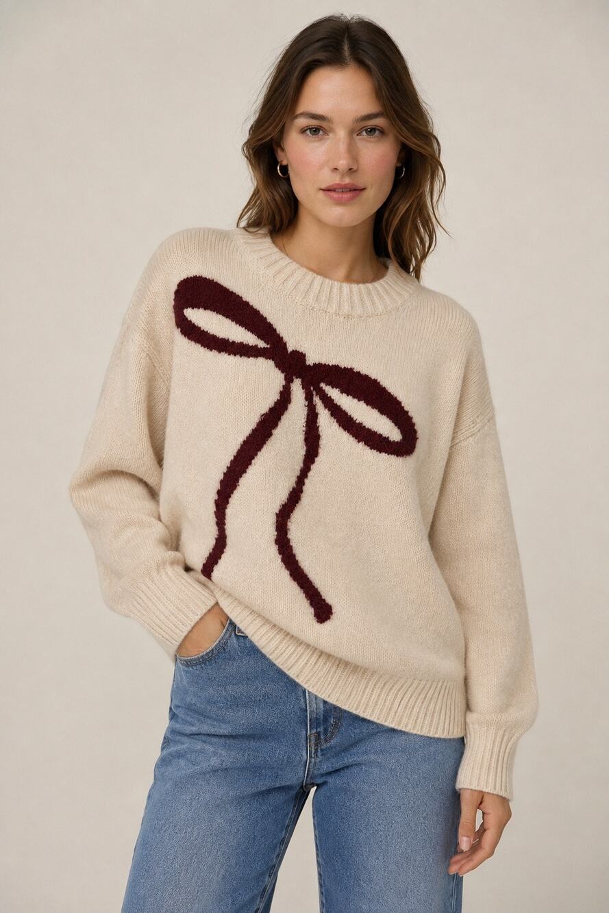 J.Crew Relaxed Crewneck Bow Print Sweater Merino Wool Alpaca XS